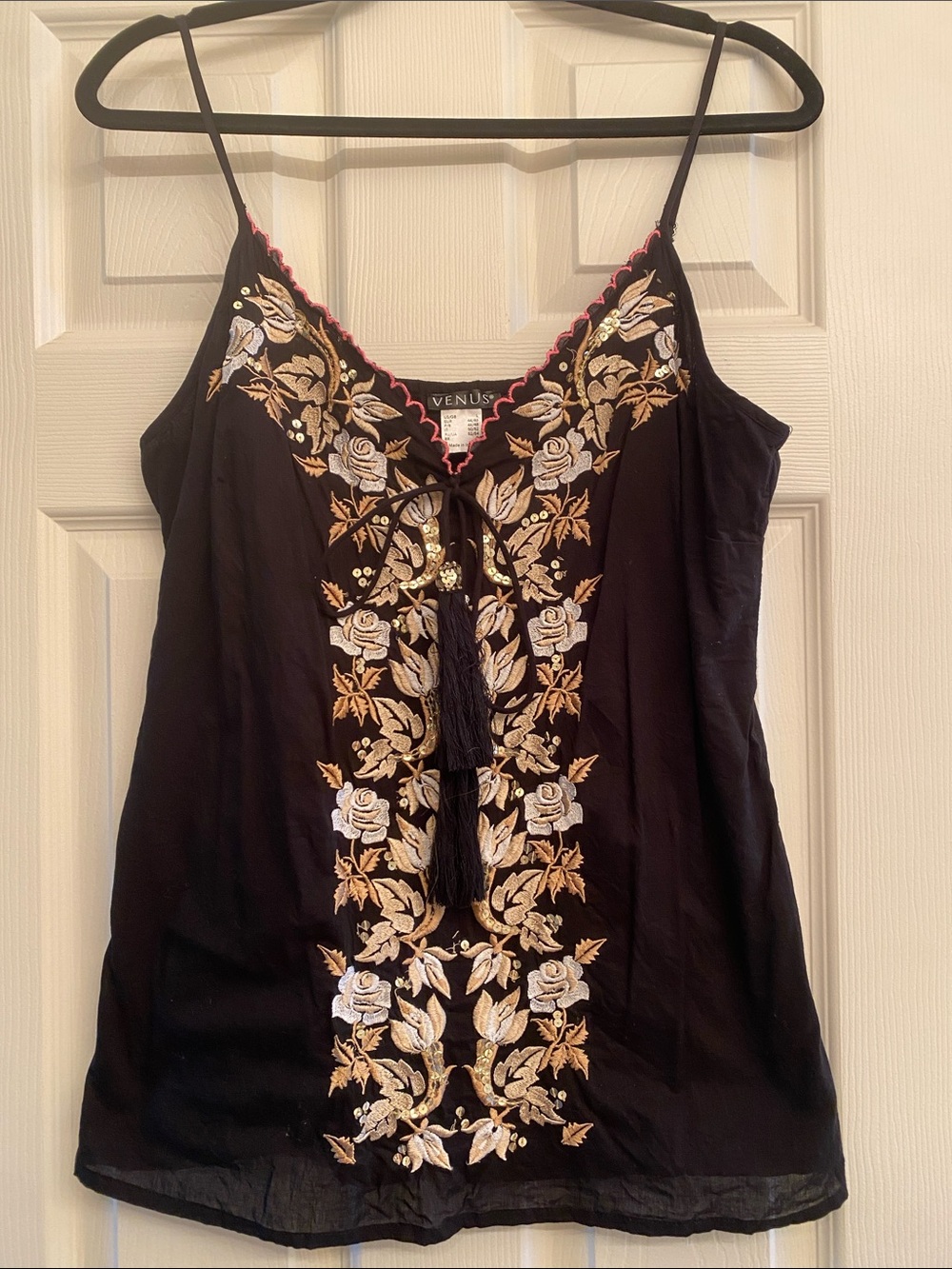 Black Embroidered Floral Camisole Top Venus